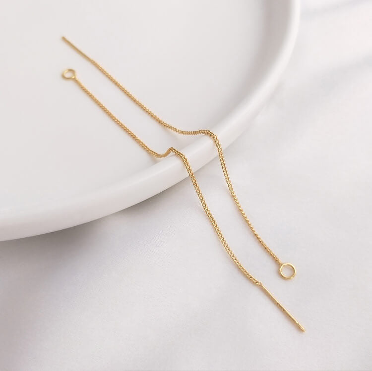Earring Findings – 14K Gold Plated S925 Silver Needle Threader Chains with Loops, Box & Side Chains for DIY Jewelry Making