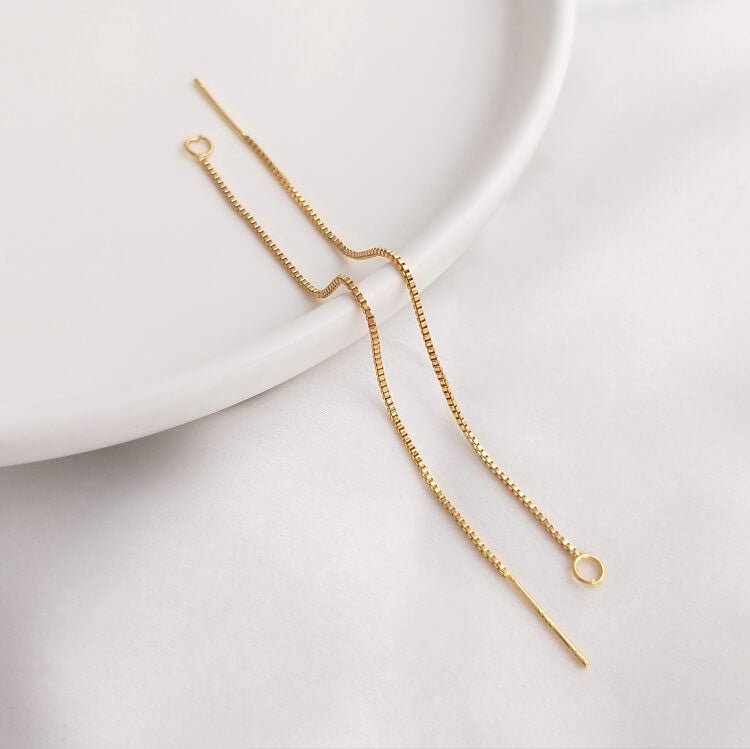 Earring Findings – 14K Gold Plated S925 Silver Needle Threader Chains with Loops, Box & Side Chains for DIY Jewelry Making