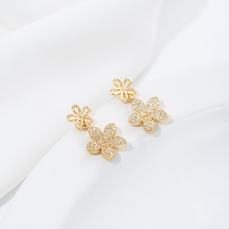 Earring Studs, 14K Gold Plated Zircon Square Rectangle Flower Pearl Cup Settings DIY Findings with 925 Silver Posts