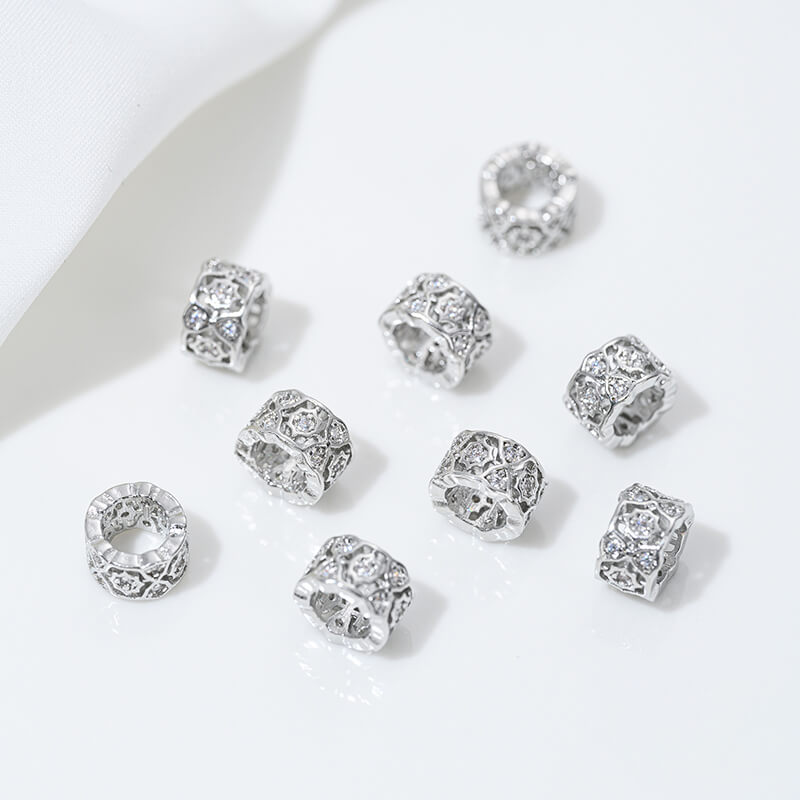 Platinum inlaid zircon snowflake spacer beads