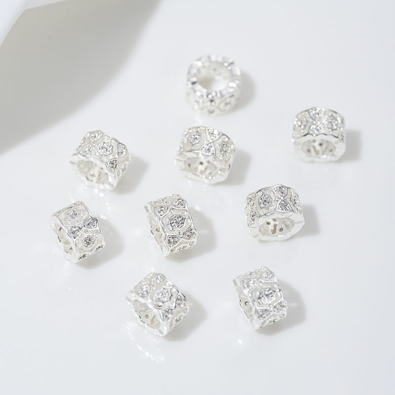 Copper plated sterling silver snowflake spacer thick silver spacer beads