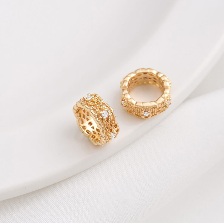 14K gold-plated zircon lace double-sided torus crown large hole spacer bead