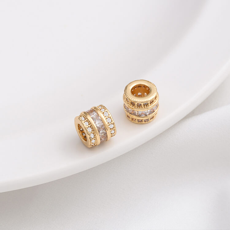 14K gold-plated micro-inlaid zircon wheel spacer with large hole