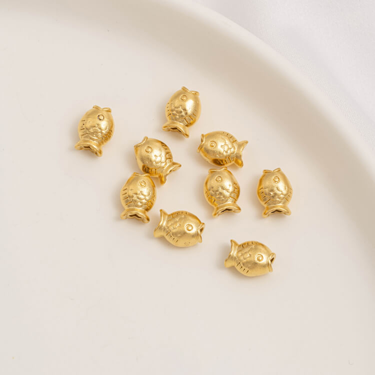Gold Pumpkin Beads Lantern Beads Fu Zi Hui Pattern Transfer Beads Small Fish Peach Blossom Through Hole Beads