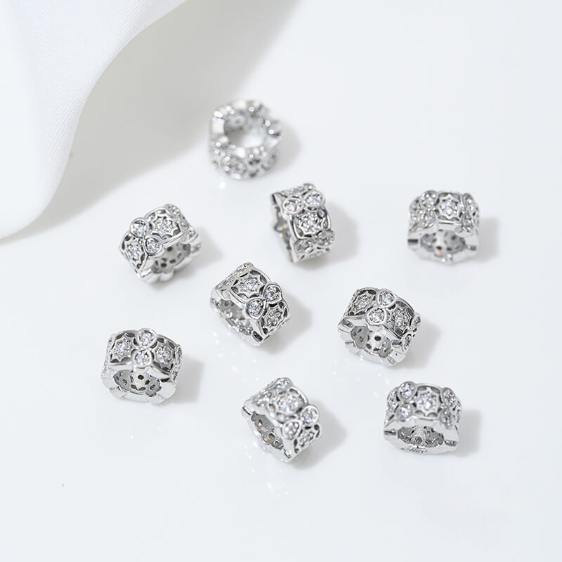 Platinum inlaid zircon snowflake spacer beads