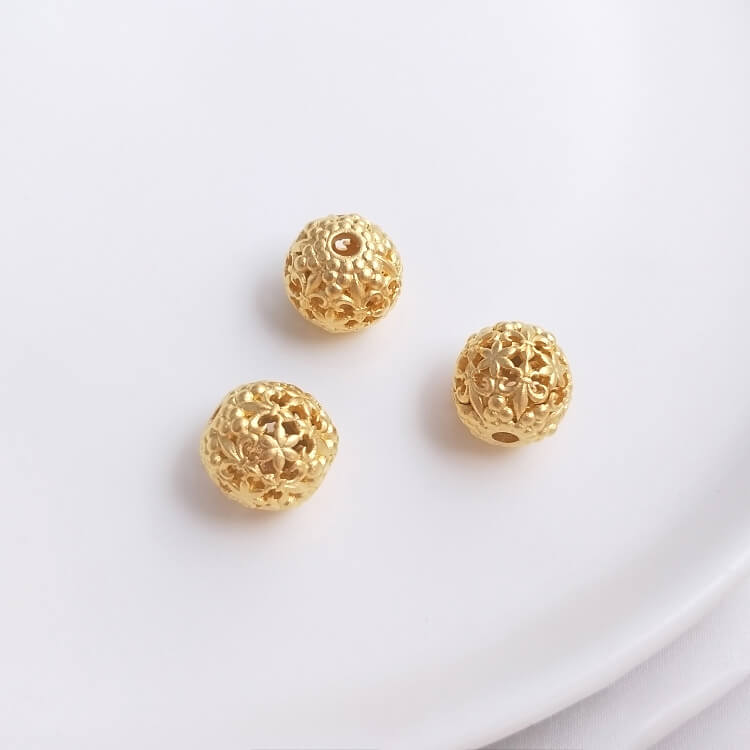Gold pendant hollow carved spacer beads blessing word lantern flower ball
