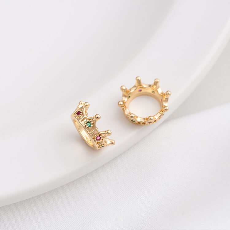 14K gold-plated zircon lace double-sided torus crown large hole spacer bead