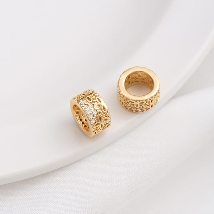 14K gold-plated zircon lace double-sided torus crown large hole spacer bead