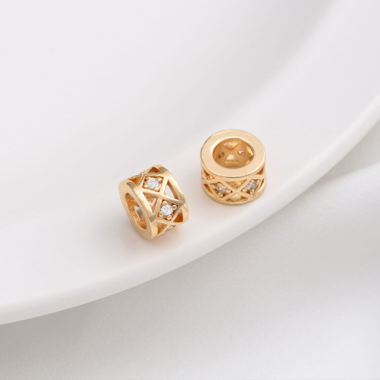 14K gold-plated micro-inlaid zircon wheel spacer with large hole