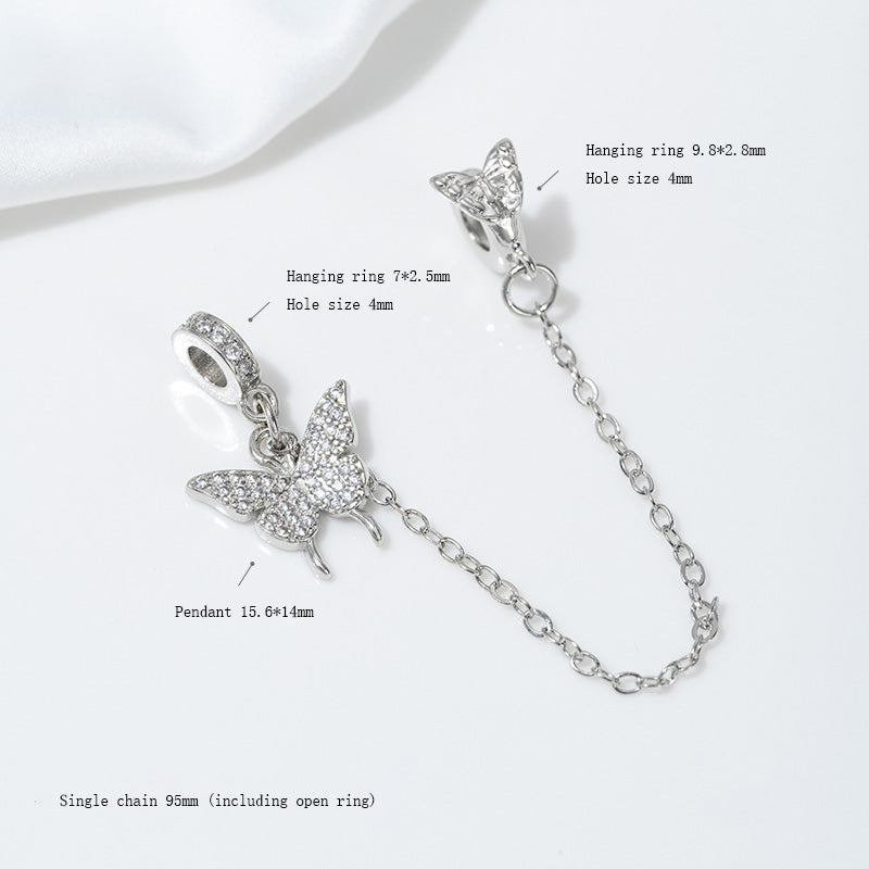 Safety Chain,Tassel Planet Moon Snowflake Butterfly Pendant,White Gold Plated Brass