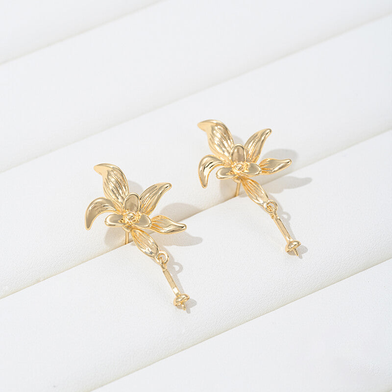 Earring Studs – Iris Drop Bezel DIY Earring Findings, 14k gold-plated&white k
