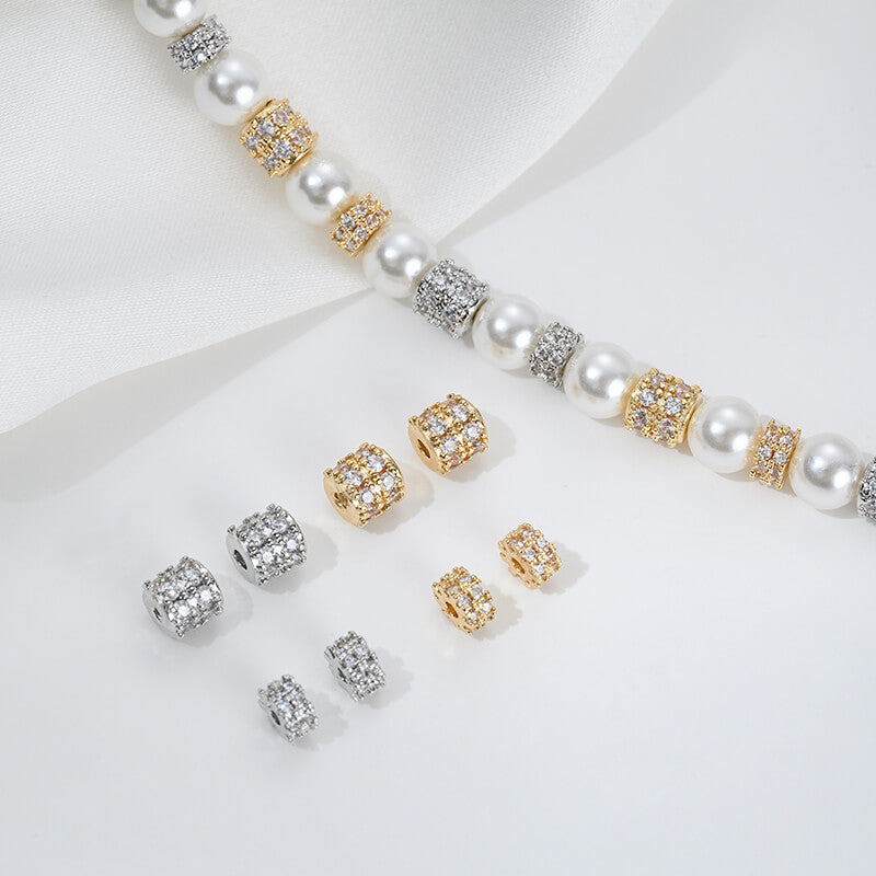 14K gold-plated double-row zircon cylindrical spacer beads