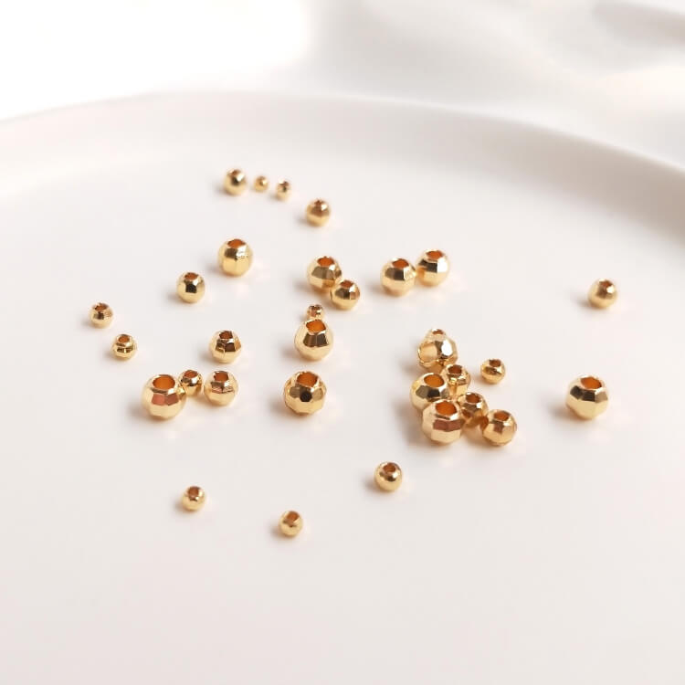 14K gold-plated faceted laser beads cut corners loose beads