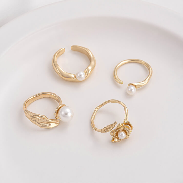 14K gold-plated rose tulip abstract leaf bead support ring