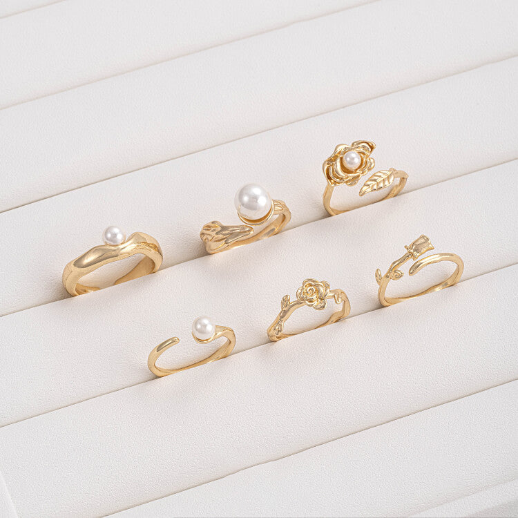 14K gold-plated rose tulip abstract leaf bead support ring