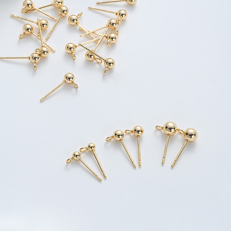 Earring Posts ,Round Ball Studs with Loops, 14K Gold Plated&Stainless Steel DIY Earring Findings