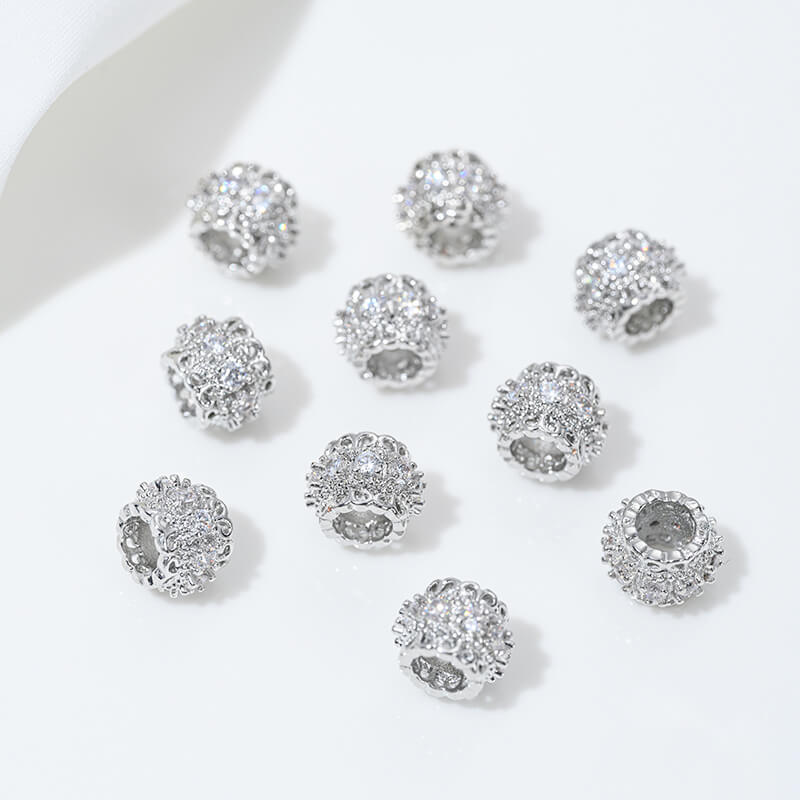 Platinum inlaid zircon snowflake spacer beads
