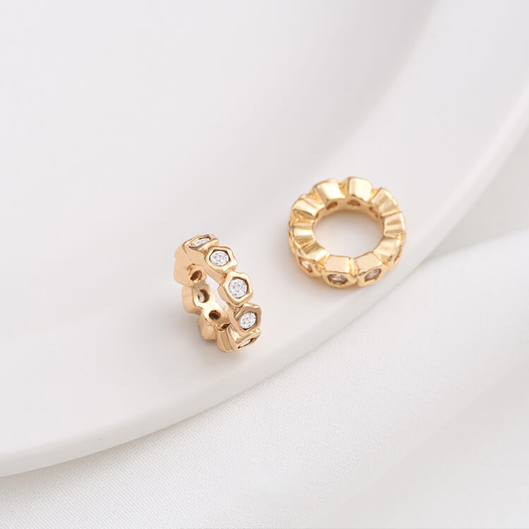 14K gold-plated zircon lace double-sided torus crown large hole spacer bead