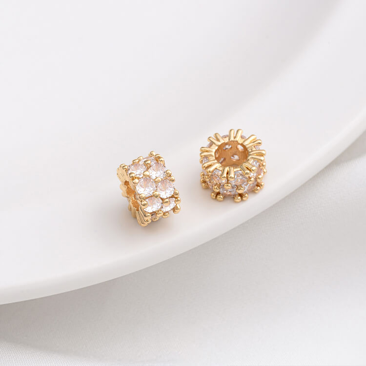 14K gold-plated micro-inlaid zircon wheel spacer with large hole