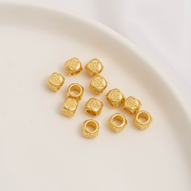 Gold Pumpkin Beads Lantern Beads Fu Zi Hui Pattern Transfer Beads Small Fish Peach Blossom Through Hole Beads