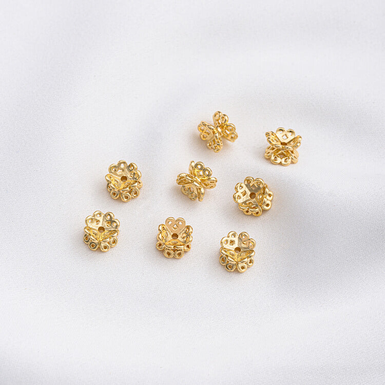 Hollow flower-shaped double-sided torus 14k gold and silver
