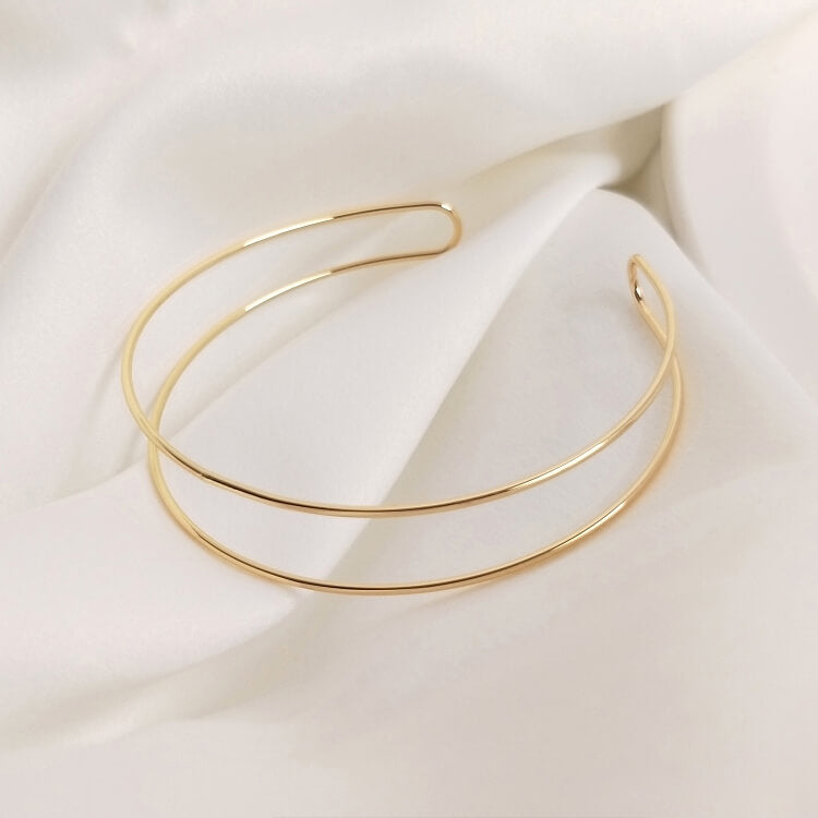 14K Gold Plated Double Wire Bangle, Copper Wire Double Strand Bracelet Base for DIY Jewelry