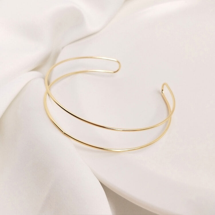 14K Gold Plated Double Wire Bangle, Copper Wire Double Strand Bracelet Base for DIY Jewelry