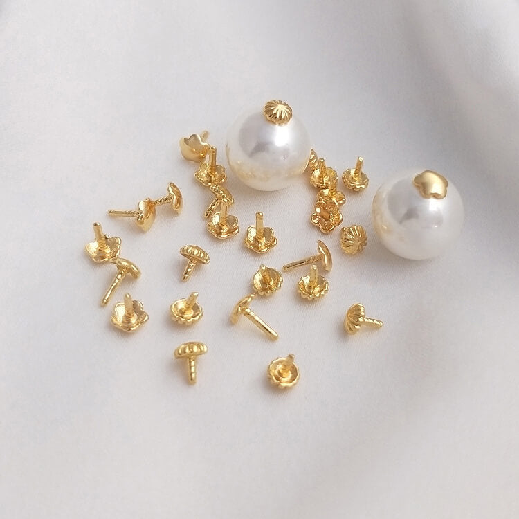 14k gold-plated flower-shaped bead plugs for pearl holes
