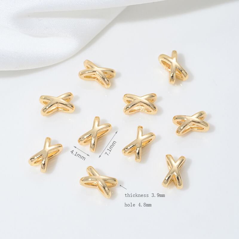Four-pointed star beads, knotted ball spacer beads 14k gold-plated