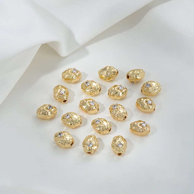 14K gold-plated zircon-inlaid concave-convex shaped oval meteorite spacer beads