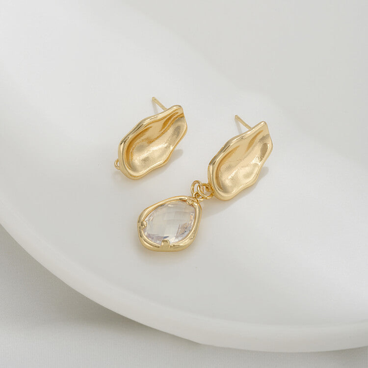 14K Gold Plated Earring Studs – Wrinkle Texture & Irregular Concave DIY Findings with 925 Silver Posts for Jewelry Making