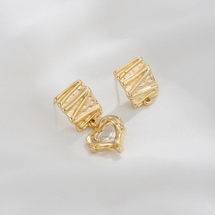 14K Gold Plated Earring Studs – Wrinkle Texture & Irregular Concave DIY Findings with 925 Silver Posts for Jewelry Making
