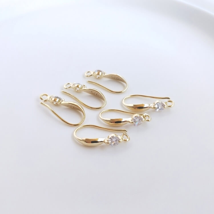 Earring Hooks – Big Zircon Stone Dangle DIY Earring Findings, Hypoallergenic Jewelry Supplies(1 pair)