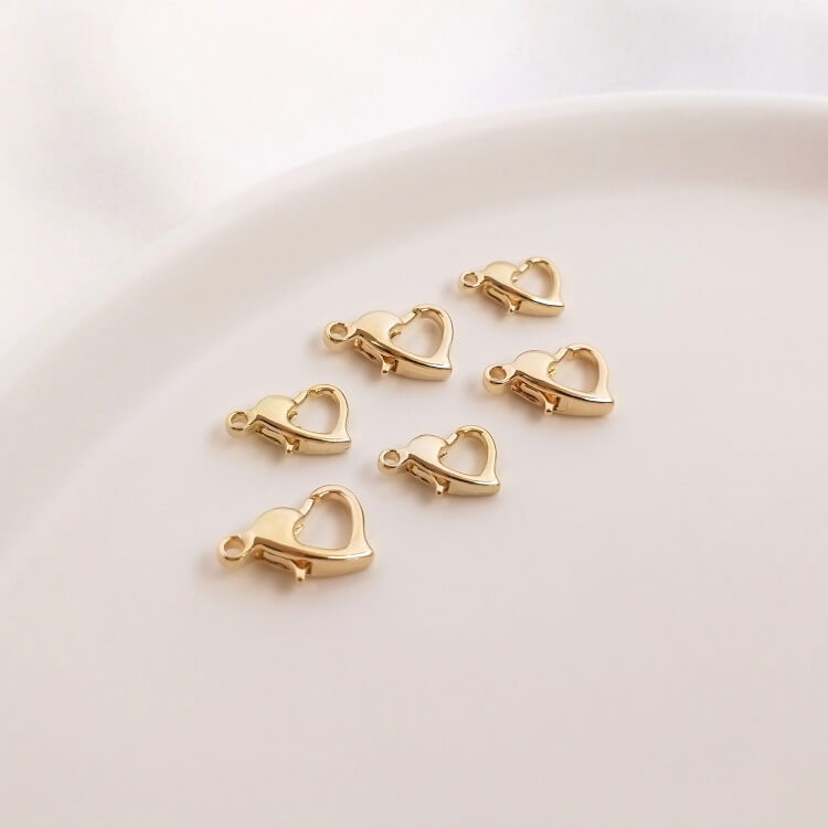 14k gold-plated light gold heart-shaped spring lobster clasp