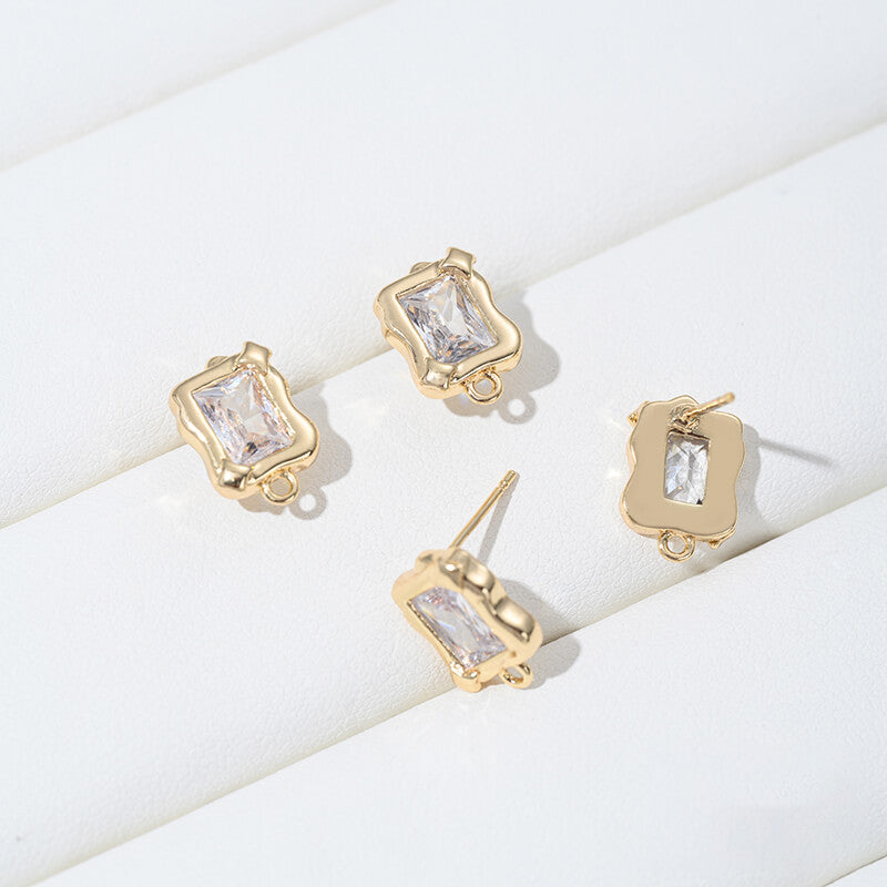 Earring Studs, 14K Gold Plated Zircon Geometric Lava Heart Star Rectangle DIY Findings with 925 Silver Posts