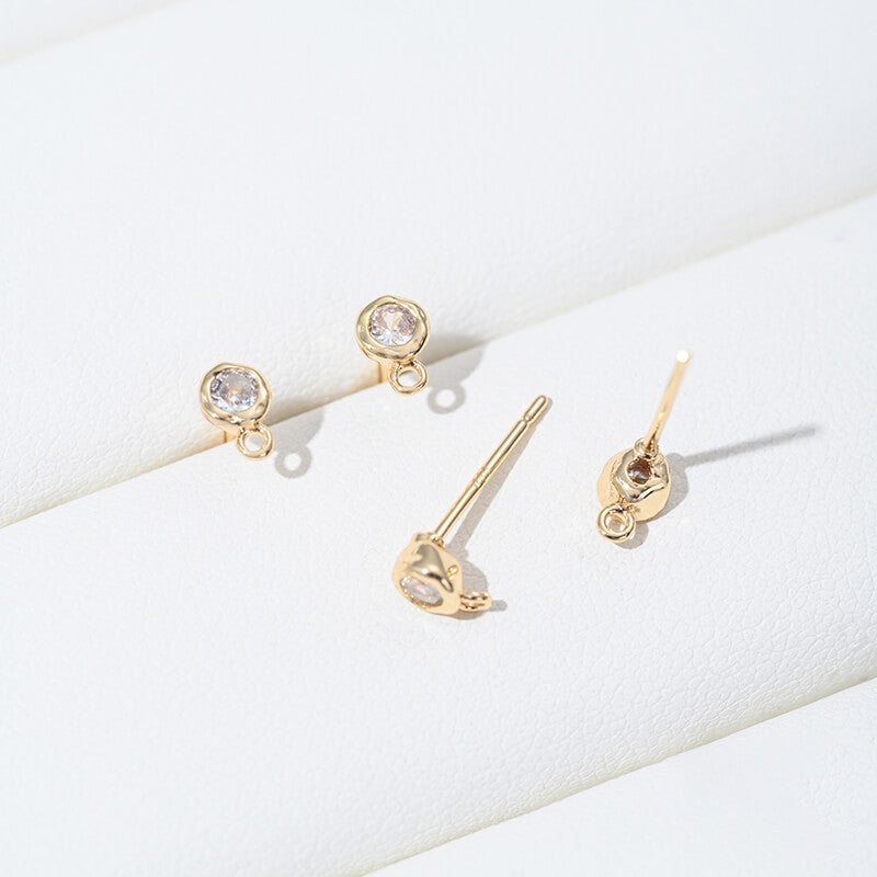 Earring Studs, 14K Gold Plated Zircon Geometric Lava Heart Star Rectangle DIY Findings with 925 Silver Posts