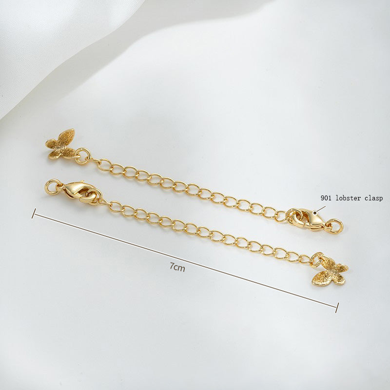 Lobster Clasp Extender Chain, Small butterfly pendant, 14K gold-plated&white gold