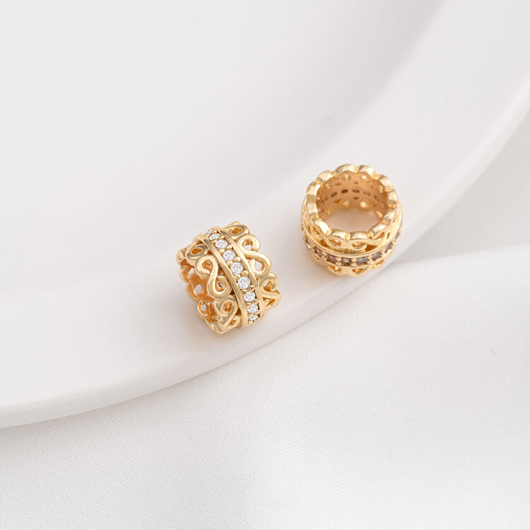 14K gold-plated zircon lace double-sided torus crown large hole spacer bead