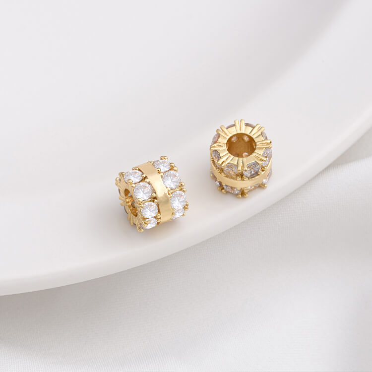 14K gold-plated micro-inlaid zircon wheel spacer with large hole