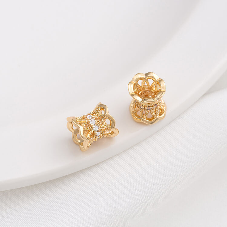 14K gold-plated zircon lace double-sided torus crown large hole spacer bead