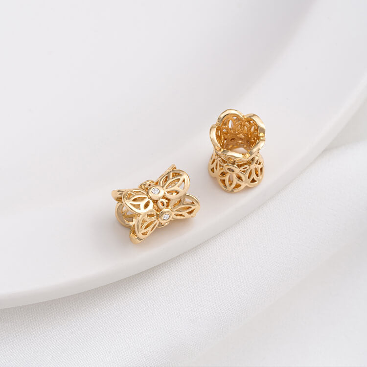 14K gold-plated zircon lace double-sided torus crown large hole spacer bead