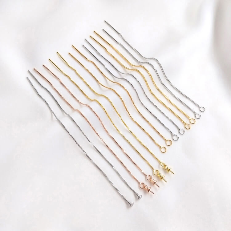 Earring Findings – 18K Gold Plated Copper Ear Wires, Rose & White Gold Threader Chains with Pins, Loops, and Open Rings for DIY Tassel Earrings
