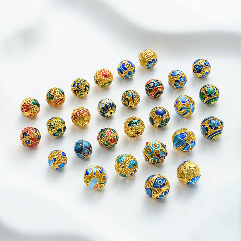18K gold enamel ball blue round bead spacer