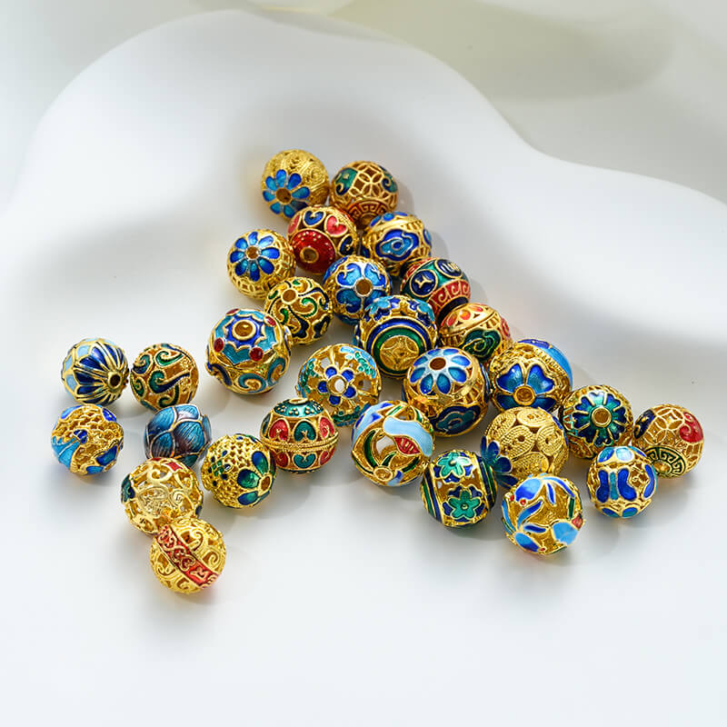 18K gold enamel ball blue round bead spacer