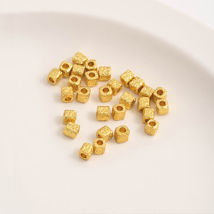 18K gold and silver hammered meteorite small square beads