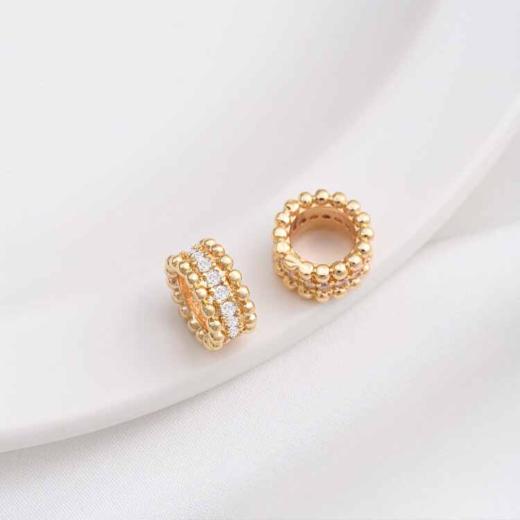 14K gold-plated zircon lace double-sided torus crown large hole spacer bead