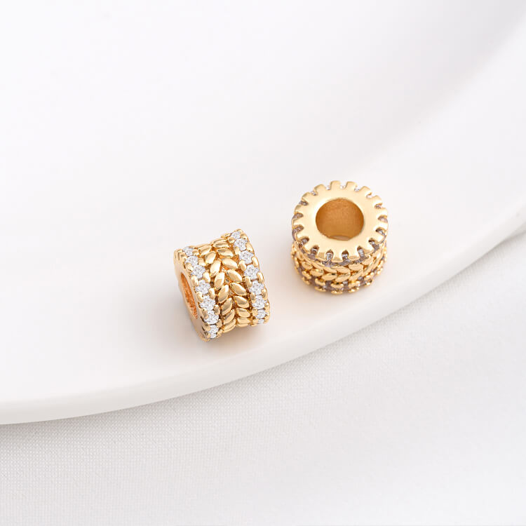 14K gold-plated micro-inlaid zircon wheel spacer with large hole