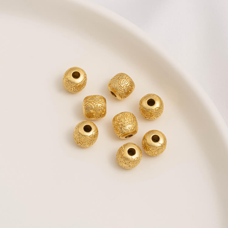 Gold Pumpkin Beads Lantern Beads Fu Zi Hui Pattern Transfer Beads Small Fish Peach Blossom Through Hole Beads