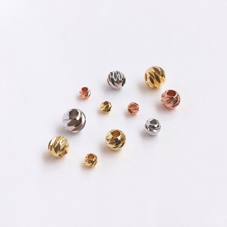 18k gold-platinum rose gold cross-cut flower melon pattern round beads 10 pieces