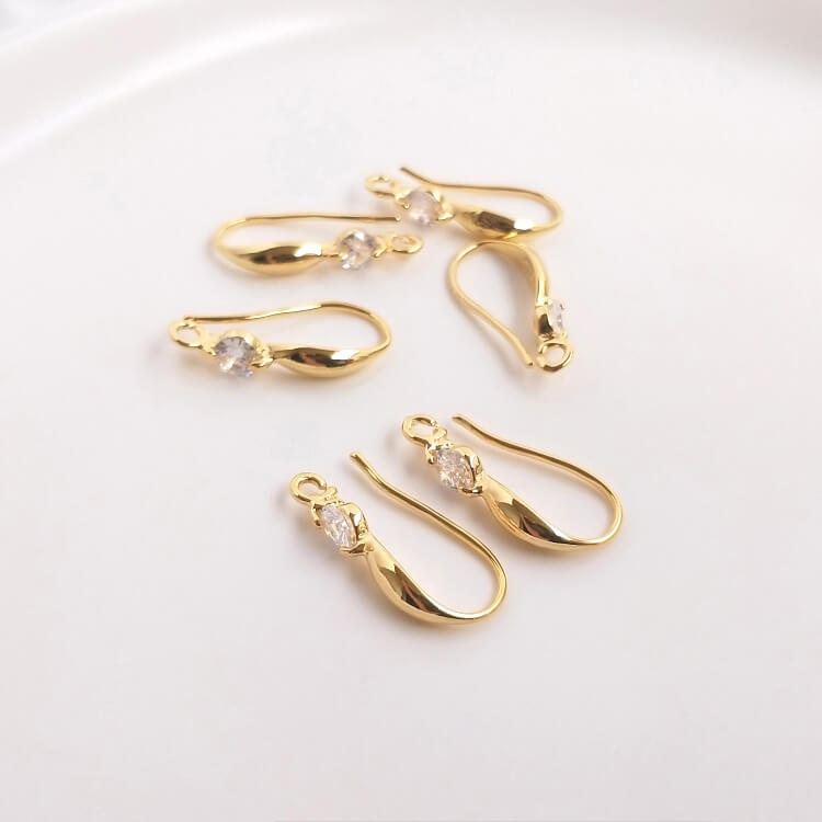 Earring Hooks – Big Zircon Stone Dangle DIY Earring Findings, Hypoallergenic Jewelry Supplies(1 pair)